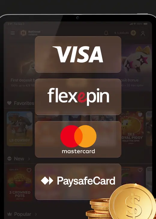 Card and voucher options in the National Casino cashier