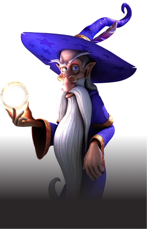 Wizard with a crystal ball from the National Casino promotions page